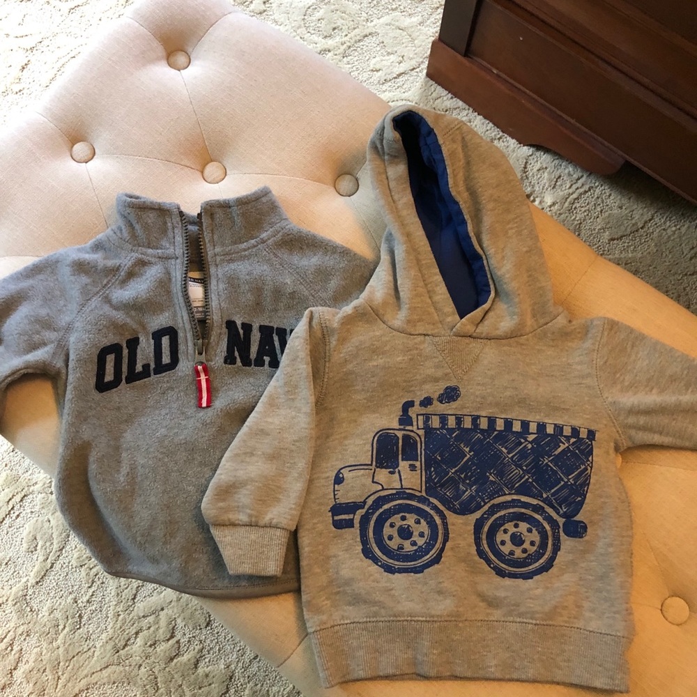 One hooded sweatshirt and one quarter zip